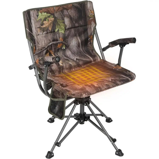 Rotating Heated Hunting Chair For Ground Blind Portable Folding Camouflage