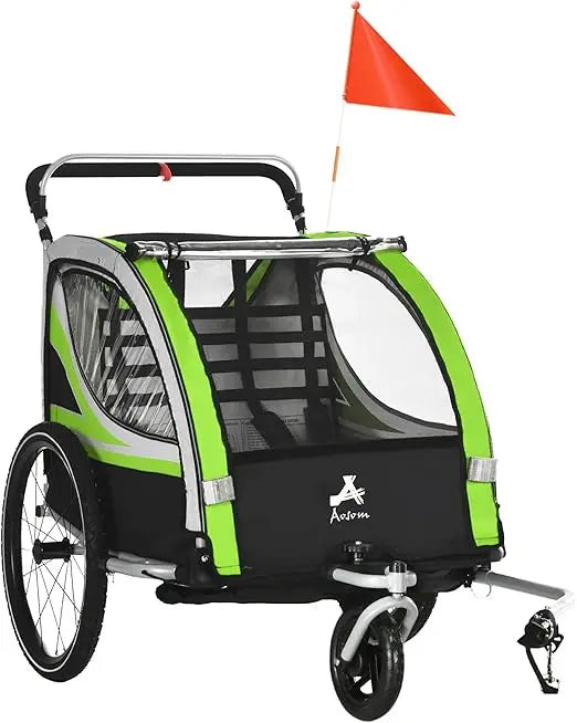 2in1 Walk Ride Bike Trailer for Two Kids High Visibility