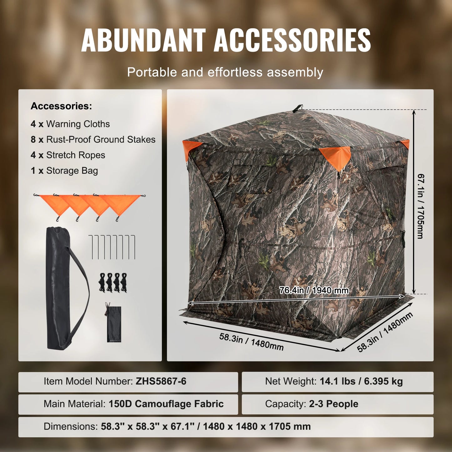 SucceBuy Hunting Blind 270° See Through Ground Blind 2-3 Person Pop Up Deer Blind for Hunting with Carrying Bag, Portable Tent
