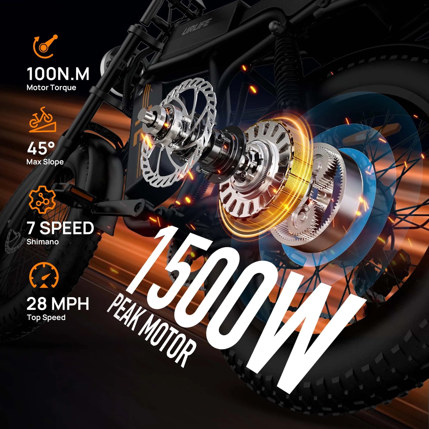 URLIFE 1500W Electric Fat Tire Mountain Bike Removable 48V Battery