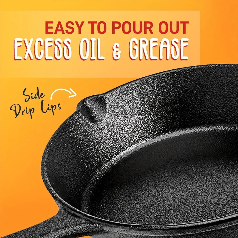 Diamri 3 Piece Cast Iron Skillet Set Preseasoned Pans