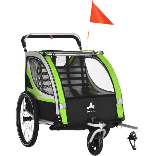 2in1 Walk Ride Bike Trailer for Two Kids High Visibility