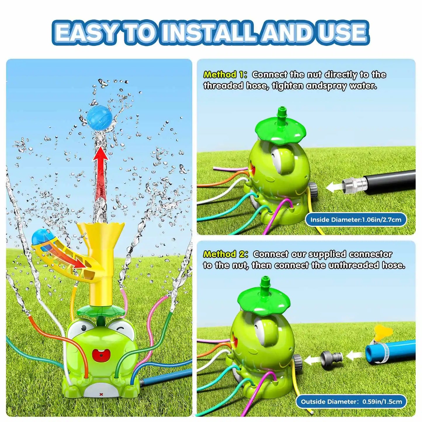 VATOS 2in1 Kids Outdoor Water Sprinkler Frog Toy Set