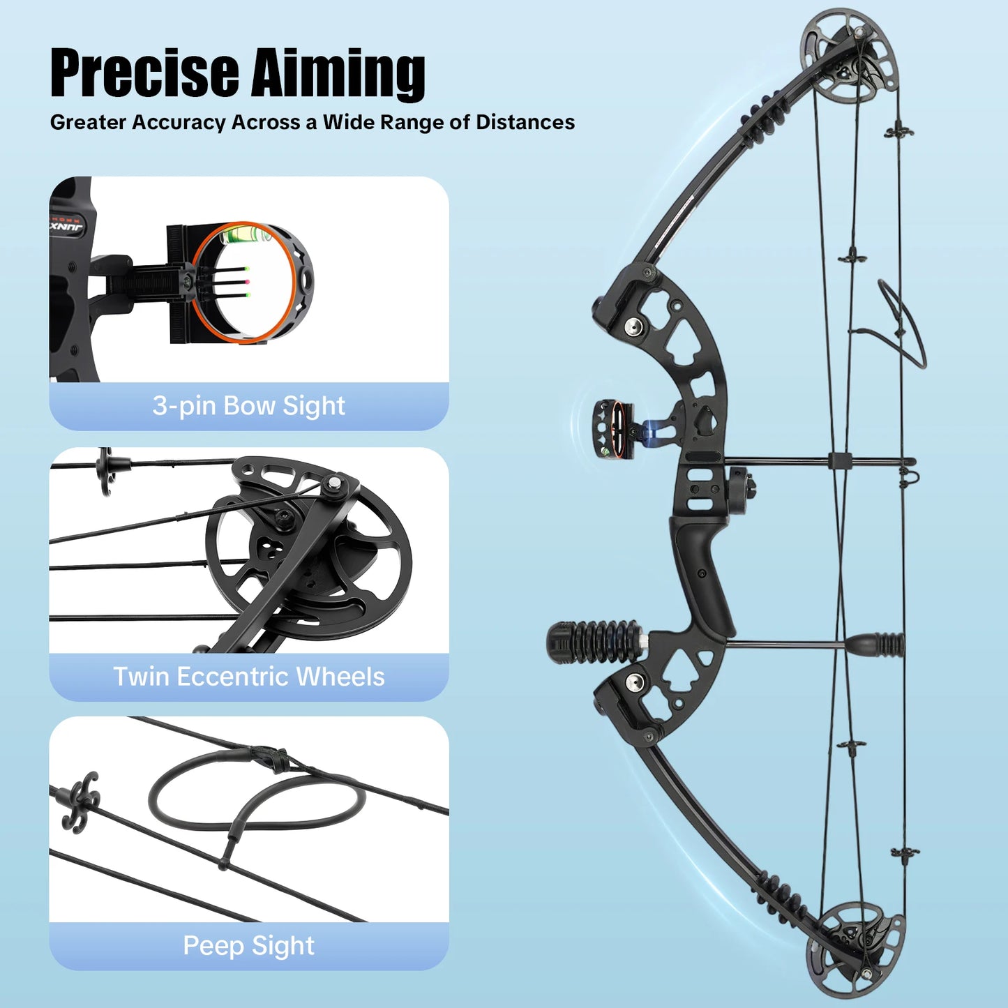 Compound Bow For Adults With Right Hand 3 Pin Lighted Sight Hunting Kit
