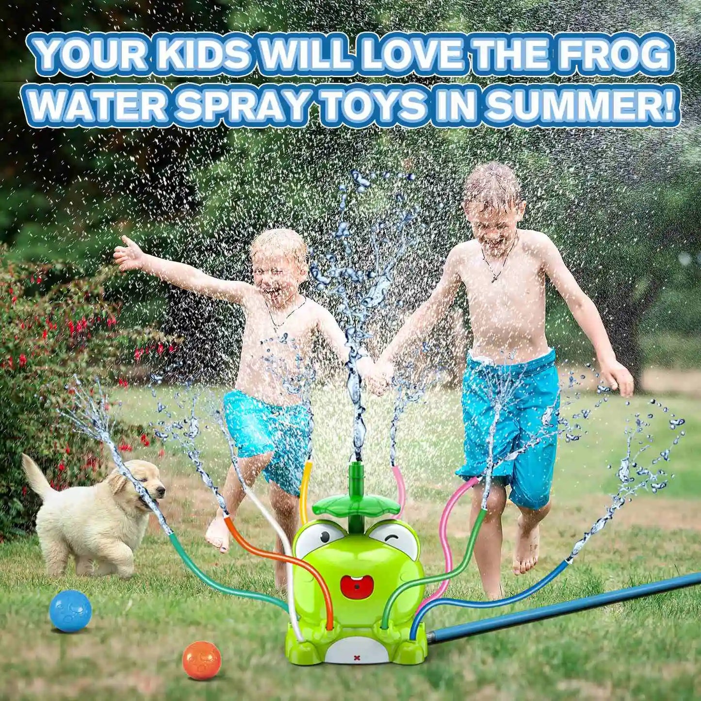 VATOS 2in1 Kids Outdoor Water Sprinkler Frog Toy Set