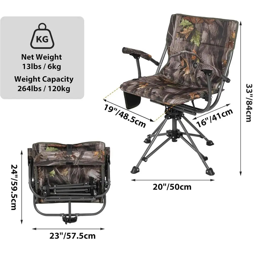 Rotating Heated Hunting Chair For Ground Blind Portable Folding Camouflage