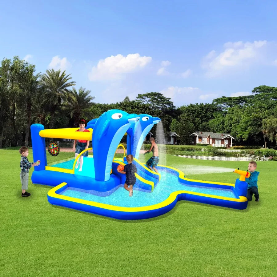 CN 6 In 1 Inflatable Slide Water Park Trampoline Sprinkler