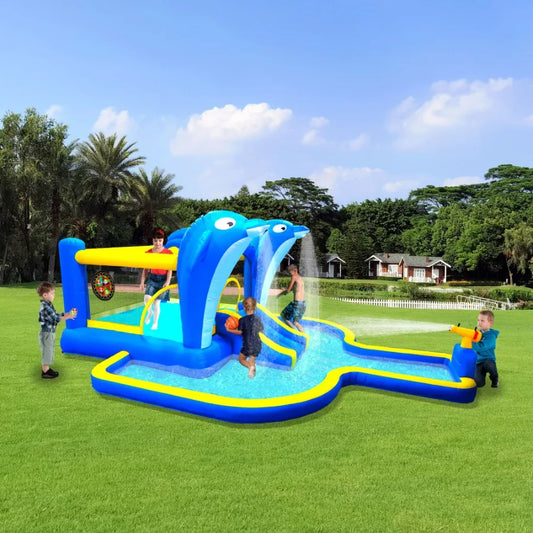 CN 6 In 1 Inflatable Slide Water Park Trampoline Sprinkler