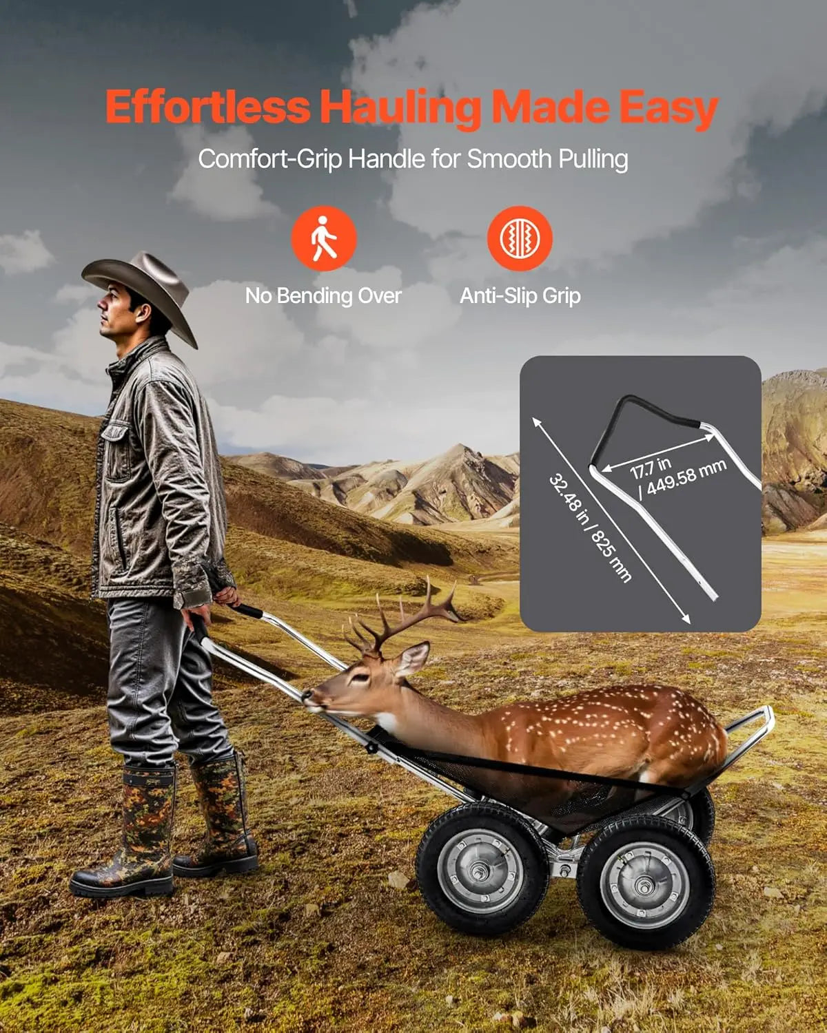 XMSJ Hunting Game Carts 500 Lbs Deer Hauler Terrain Dolly