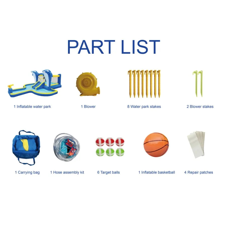 CN 6 In 1 Inflatable Slide Water Park Trampoline Sprinkler