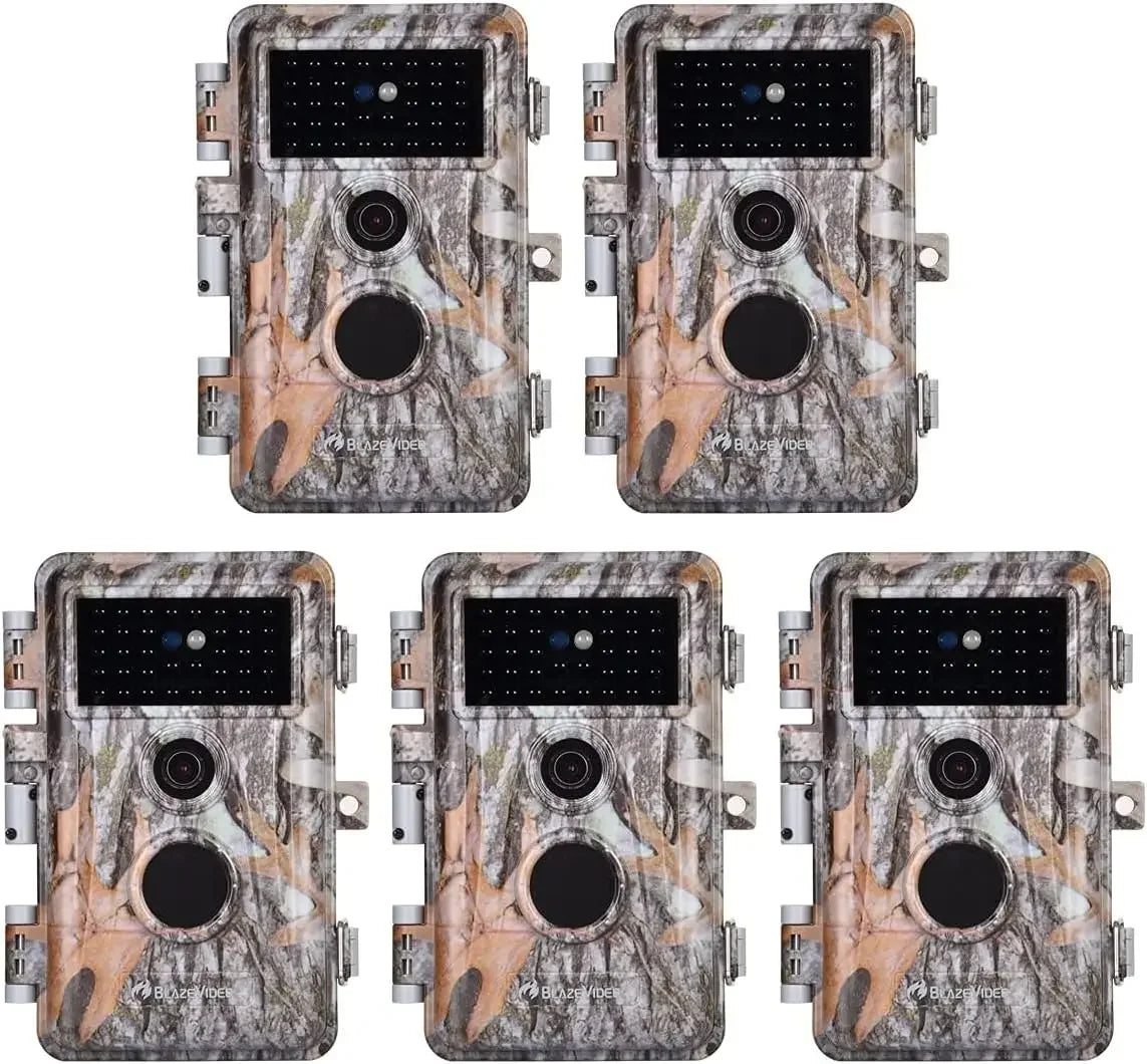 BlazeVideo 5 Pack Trail Cameras 32MP 1296P HD Night Vision IP66 Waterproof