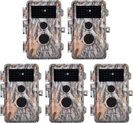 BlazeVideo 5 Pack Trail Cameras 32MP 1296P HD Night Vision IP66 Waterproof