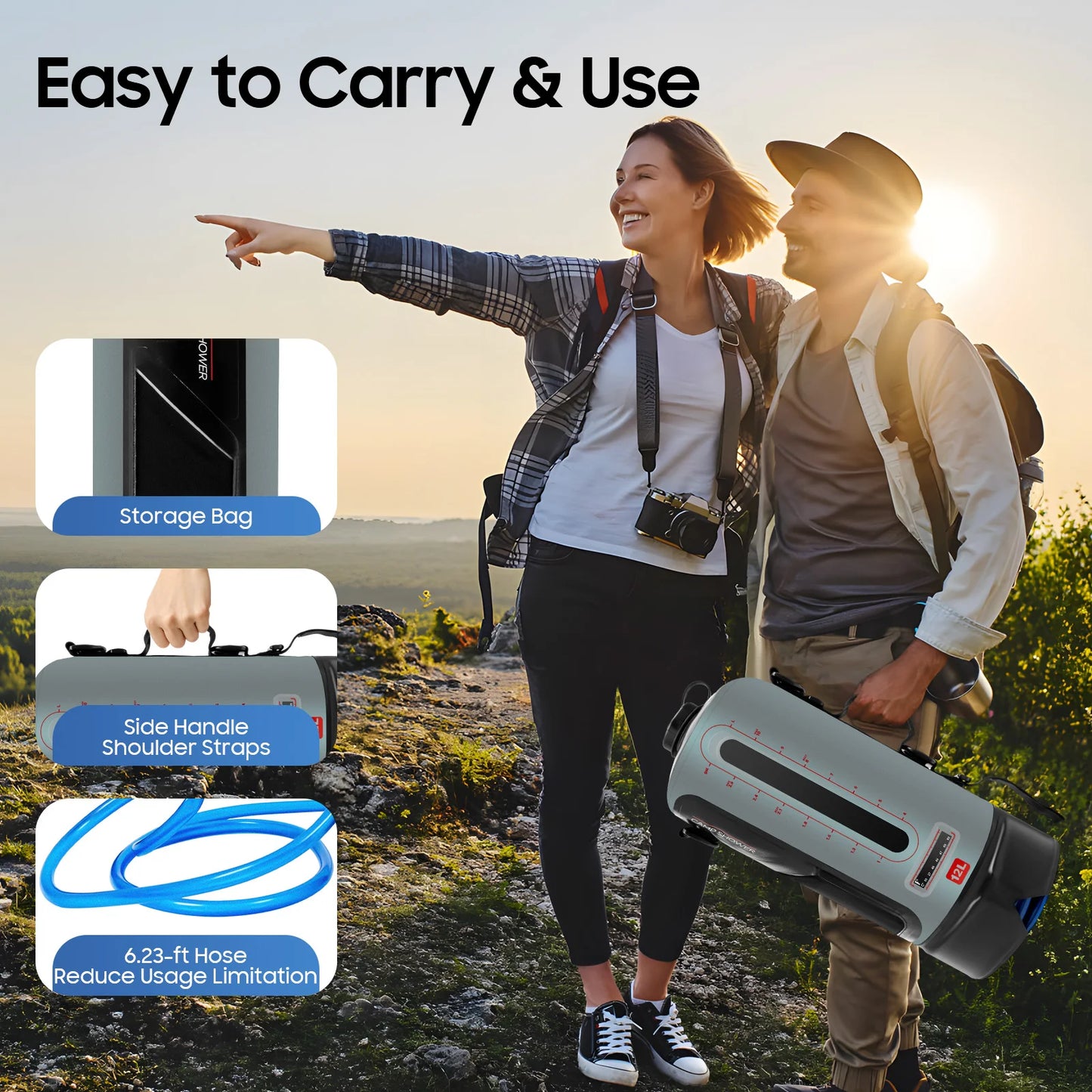 Camping Solar Shower With Pump Portable Garden Shower Bag