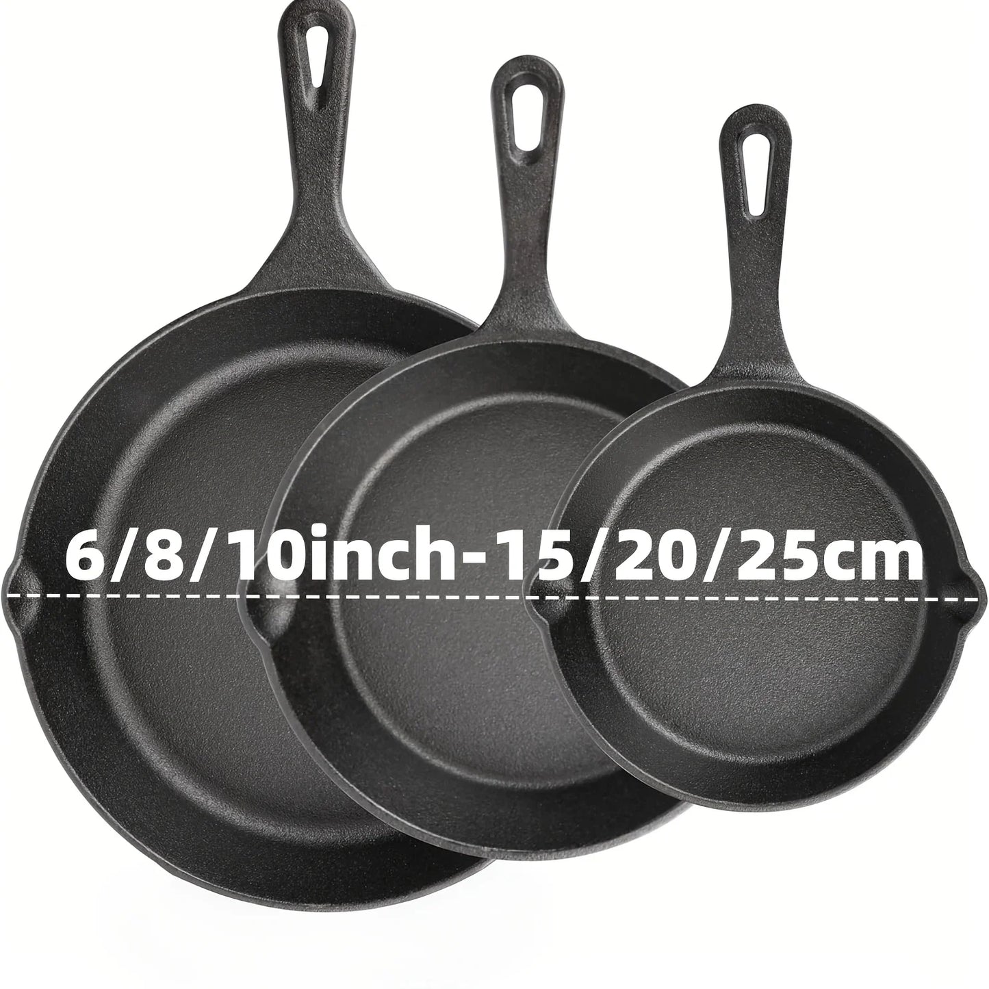 Diamri 3 Piece Cast Iron Skillet Set Preseasoned Pans