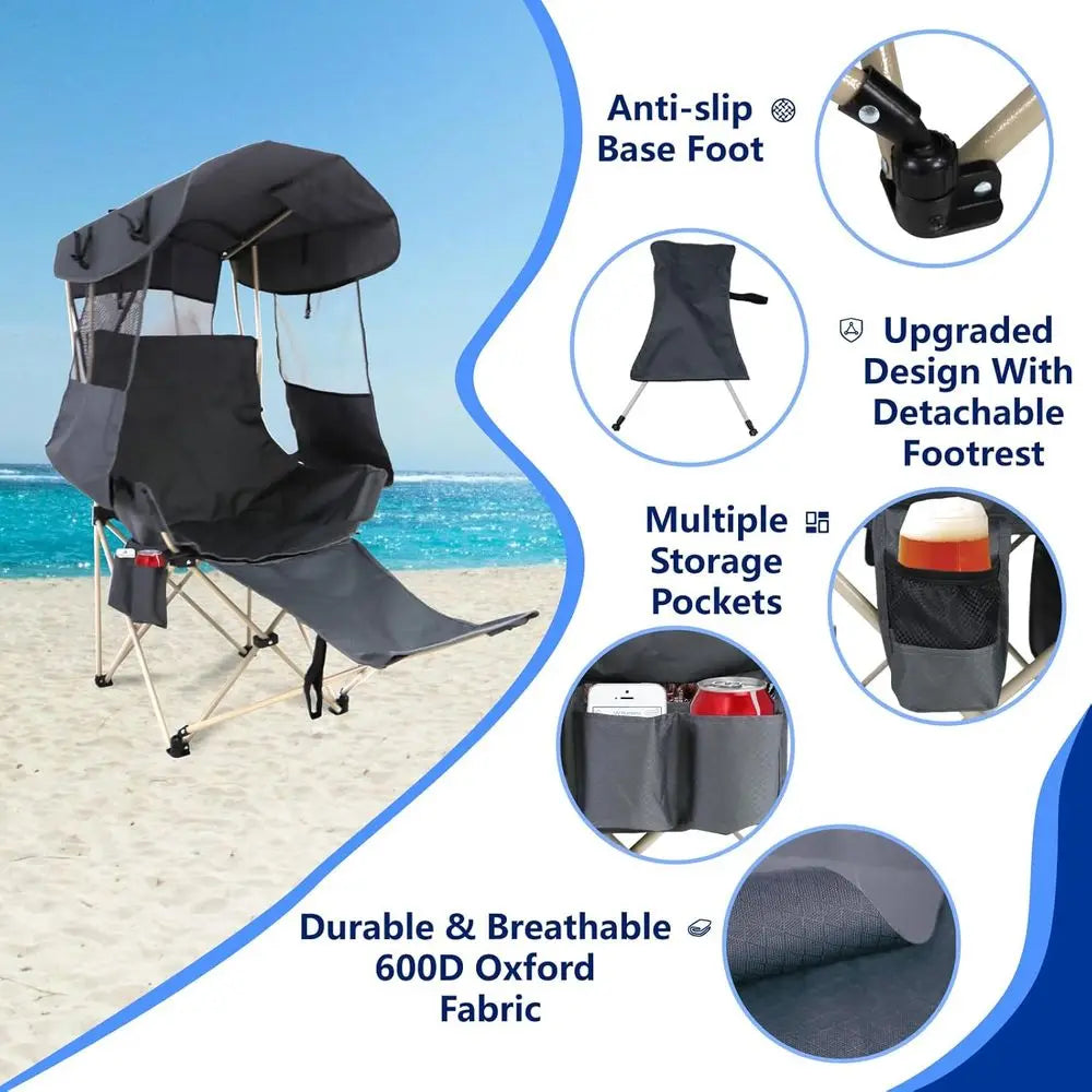Portable Outdoor Beach Chair With Canopy For Camping And Fishing