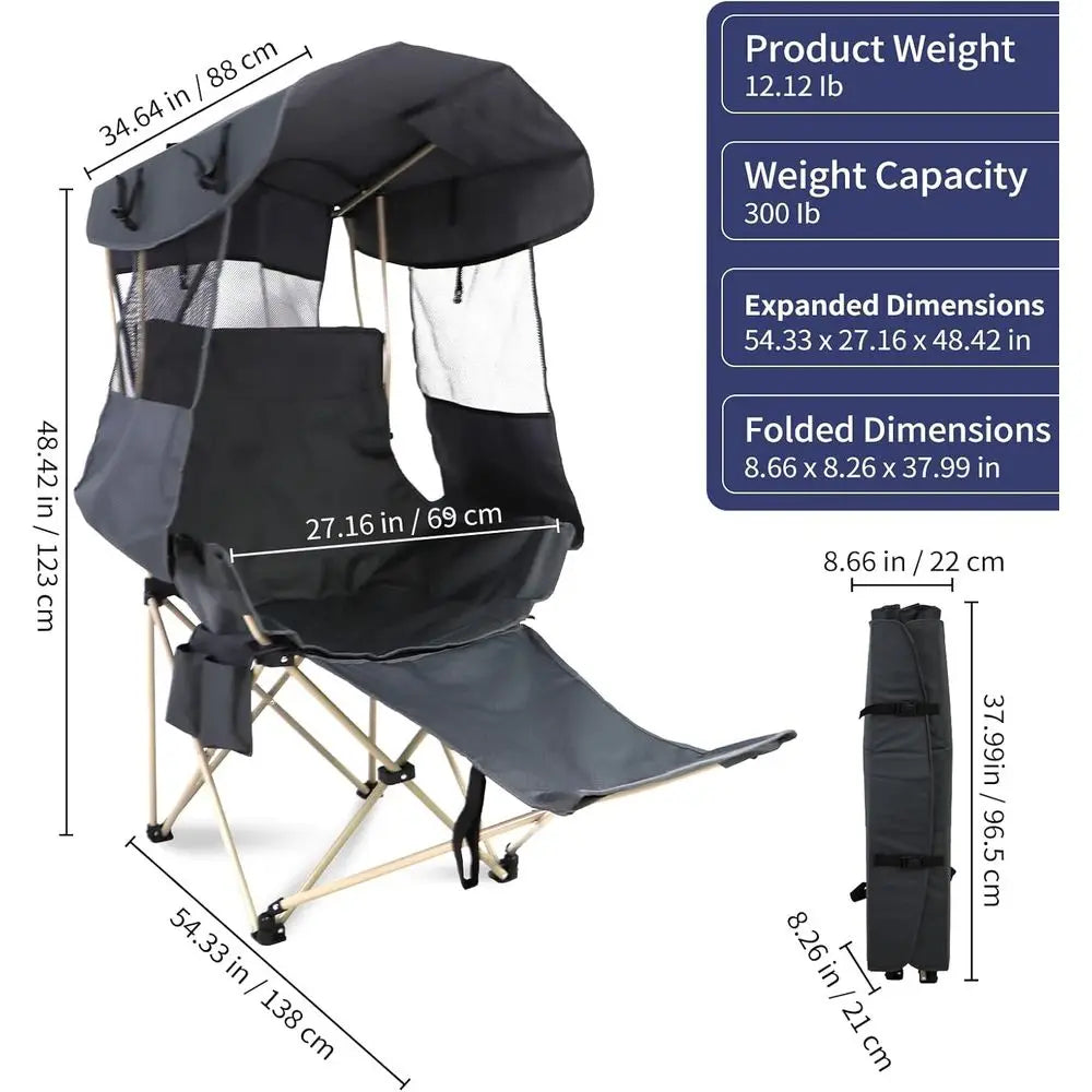 Portable Outdoor Beach Chair With Canopy For Camping And Fishing