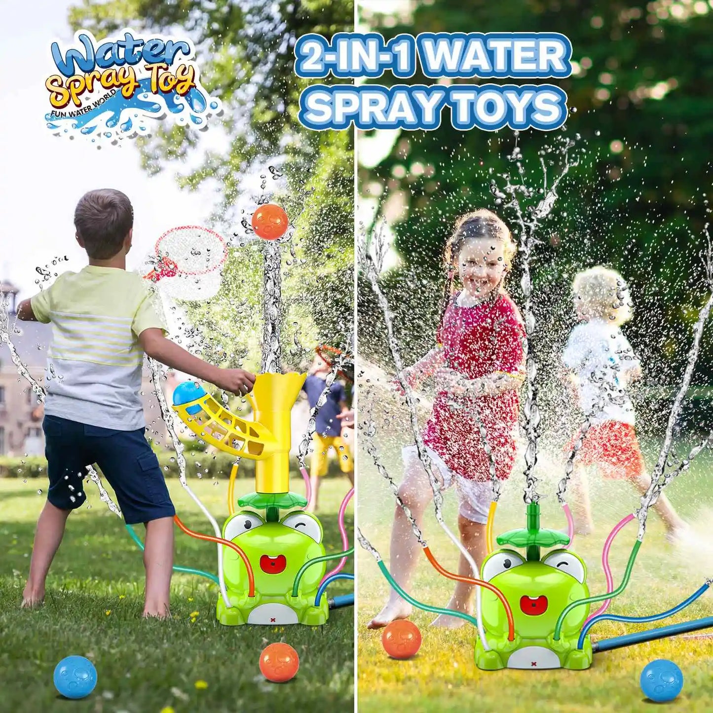 VATOS 2in1 Kids Outdoor Water Sprinkler Frog Toy Set