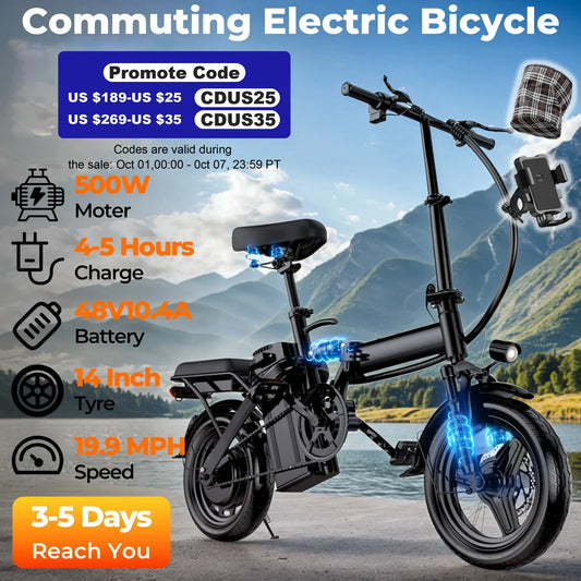 LELEKUAI 500W Electric Folding Bike With Removable 48V Battery