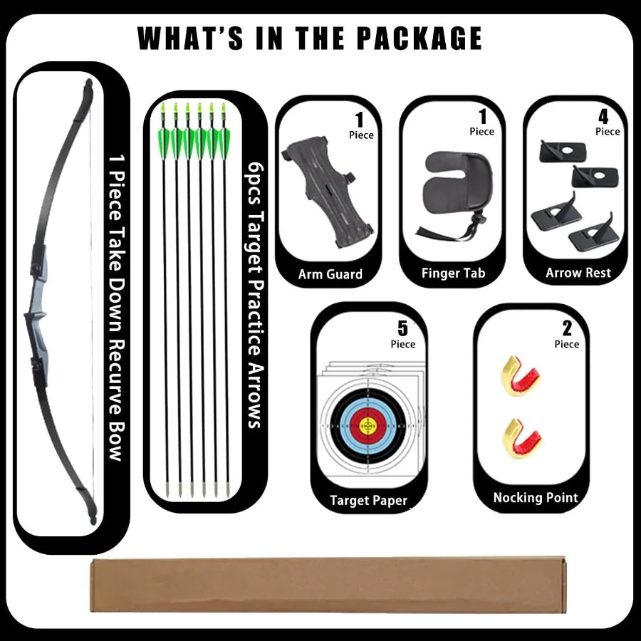 Archery Bow and Arrow Takedown Recurve Set 20lb for Adults