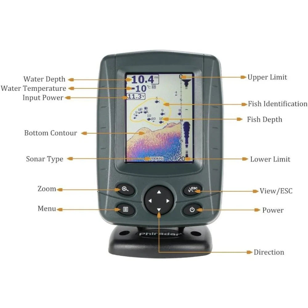 Dual Frequency Fish Finder 200KHz 83KHz Multilingual Autozoom
