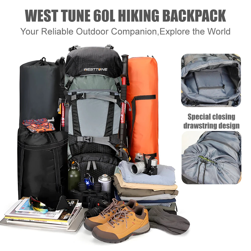 West Tune Internal Frame Backpack With Rain Cover For Hiking