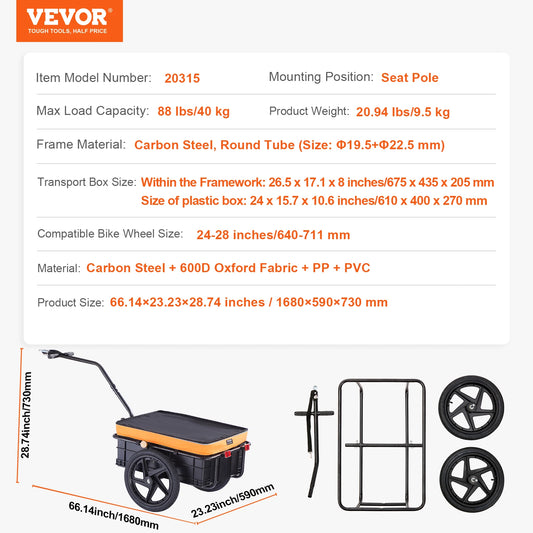 SucceBuy Bike Cargo Trailer Foldable Wagon Cart For Bikes