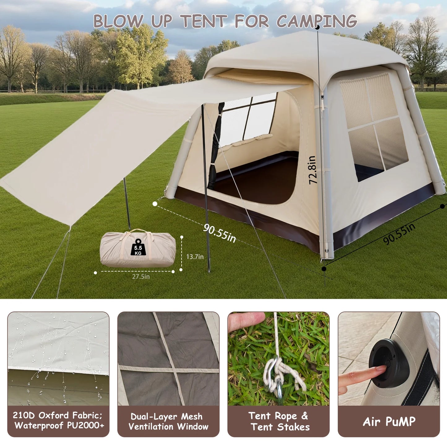 ZUIQIUZ Automatic Inflatable Camping Tent Quick Setup Rainfly Included