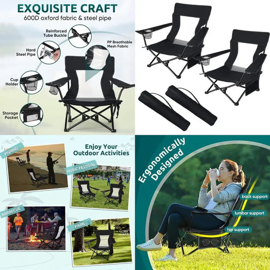Portable Folding Beach Chairs Duo With Cup Holders And Storage