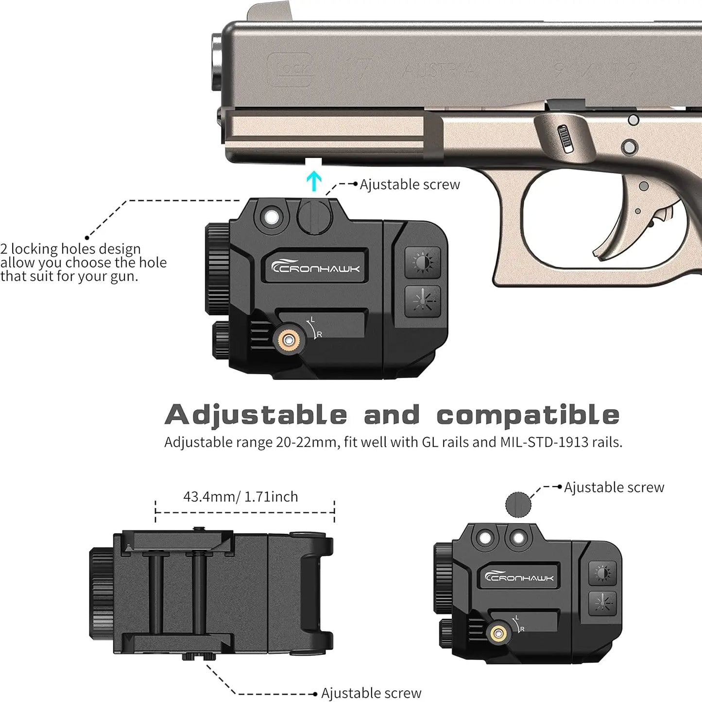 Low Profile Picatinny Rail Laser Sight For Glock Handgun