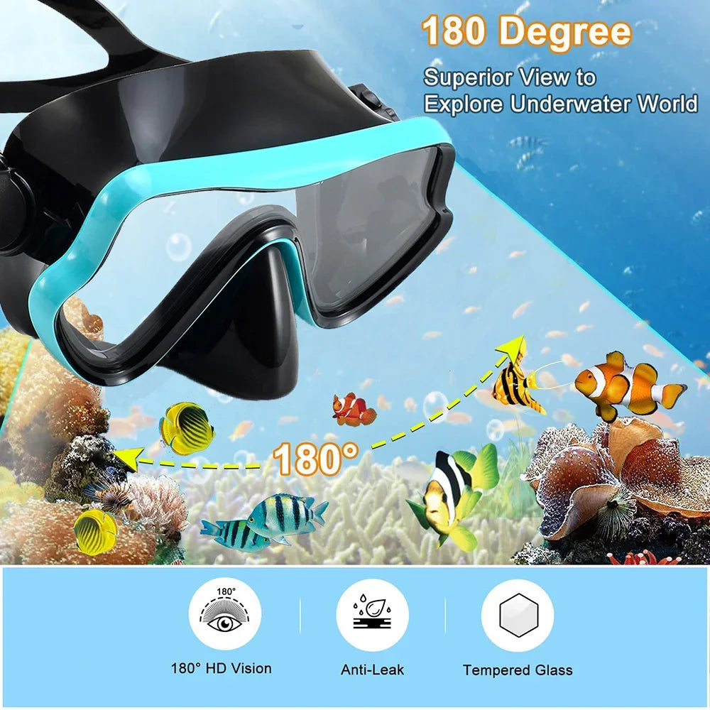 JoyMaySun Scuba Mask Snorkel Set Panoramic Tempered Glass