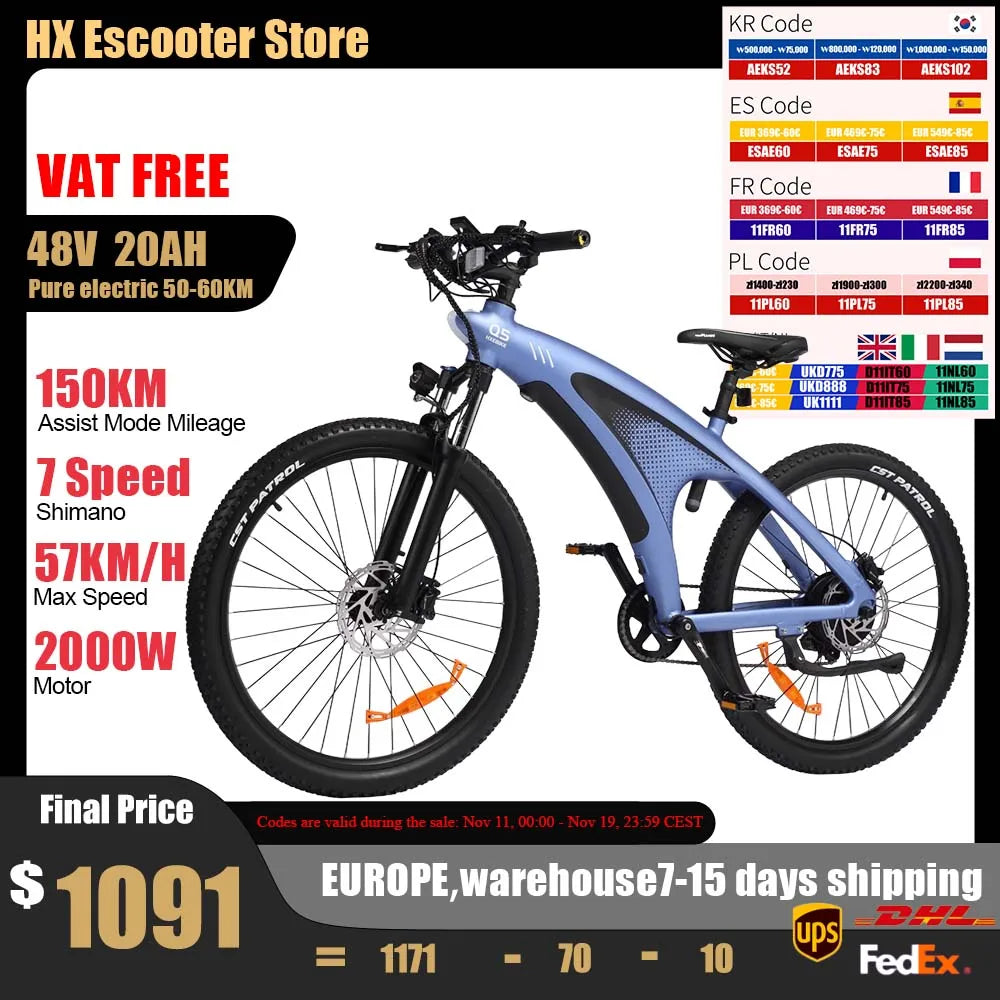 Huanci HX Q5 2000W Electric Mountain Ebike Removable Battery 57KMH