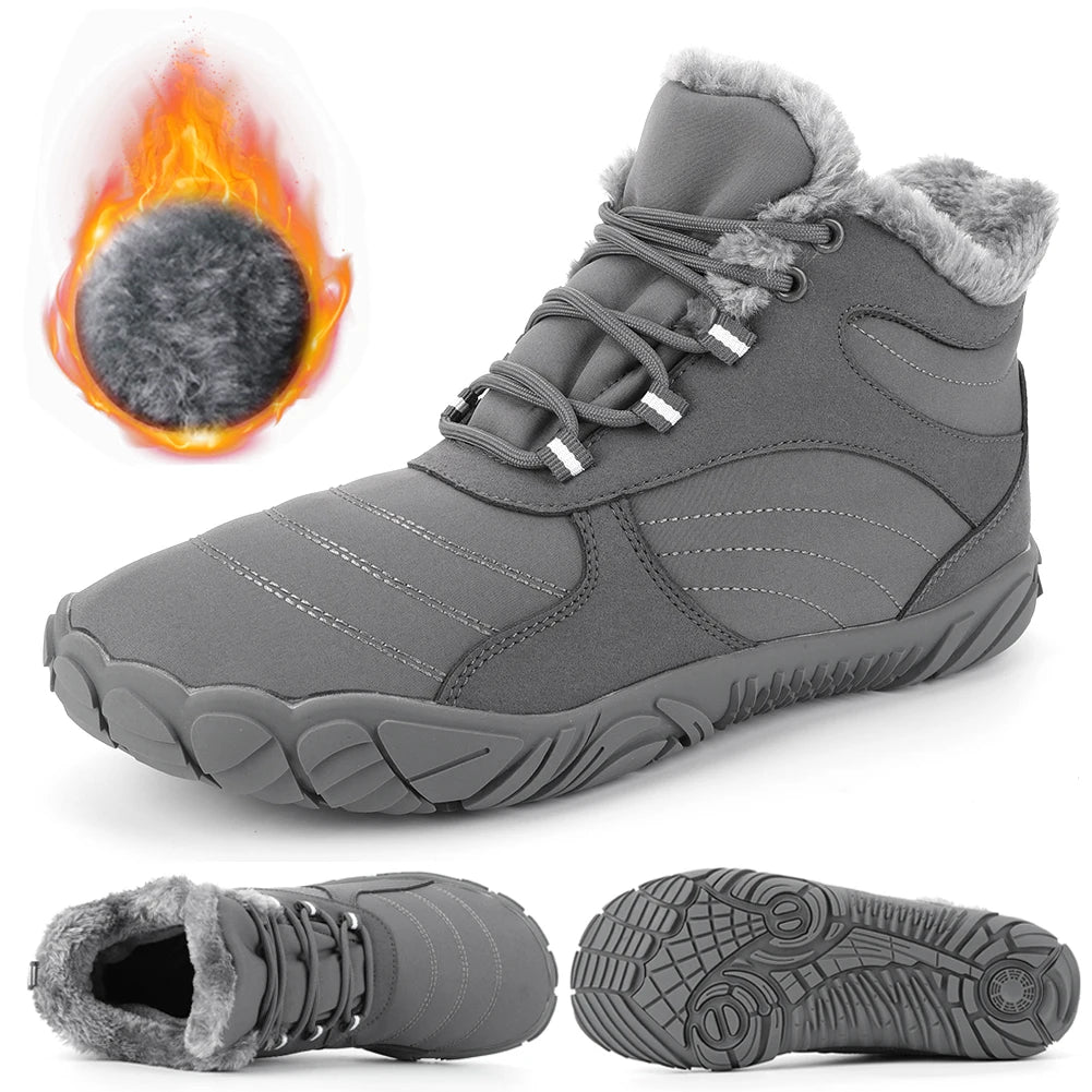 Warm Hike Shoes Non-Slip Waterproof Warm Fur Lined for Women Men (Grey 41)