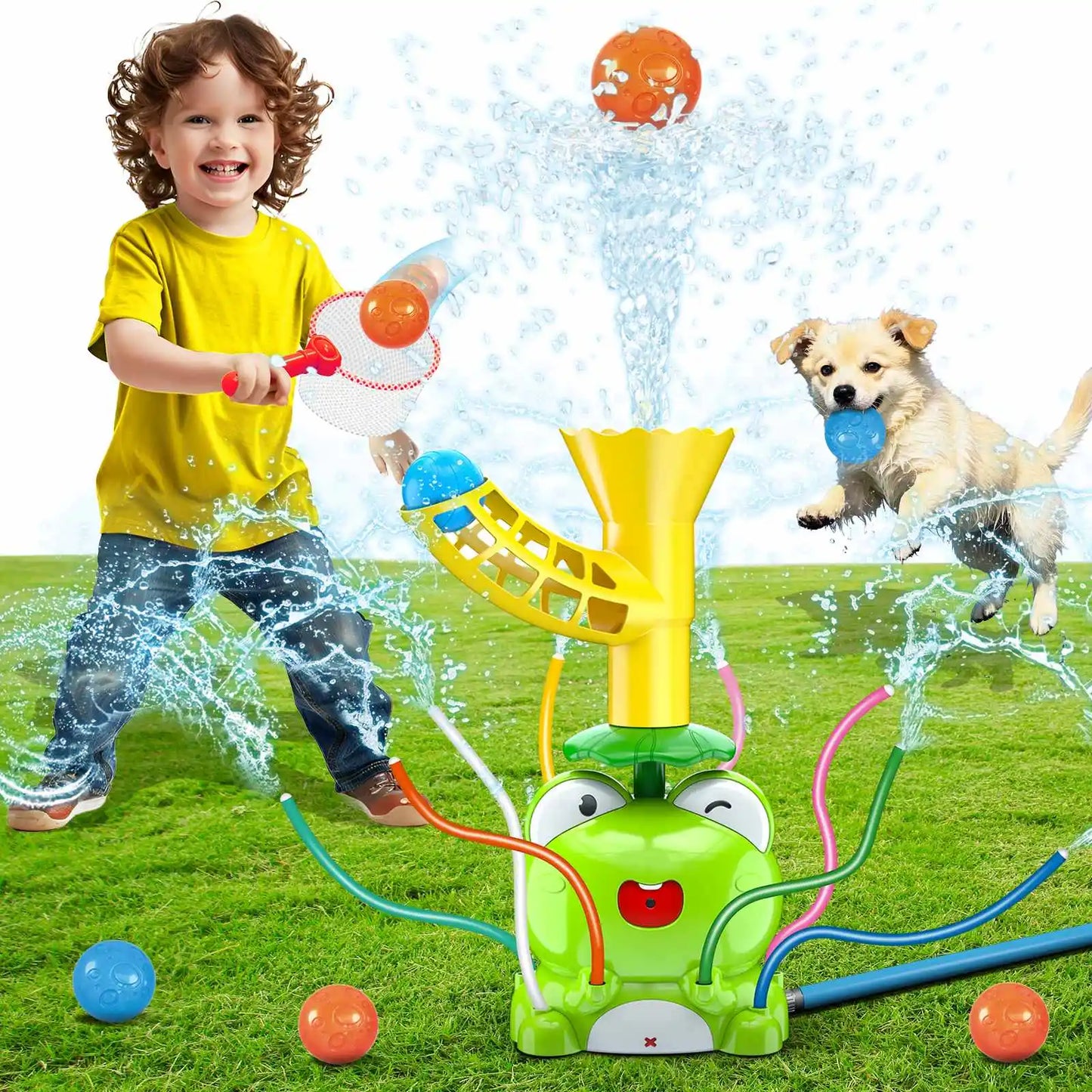 VATOS 2in1 Kids Outdoor Water Sprinkler Frog Toy Set
