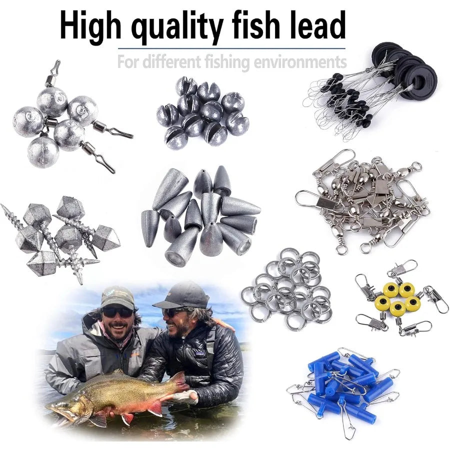 Fishing Accessories Kit With Tackle Box 343 Pieces Hooks Weights