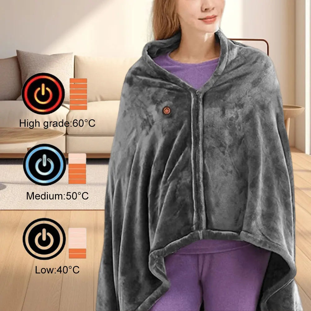 USB Heated Shawl 3 Heating Levels Fleece Heated Blanket Electric Warming Wrap for Women Men Rechargeable Battery Powered