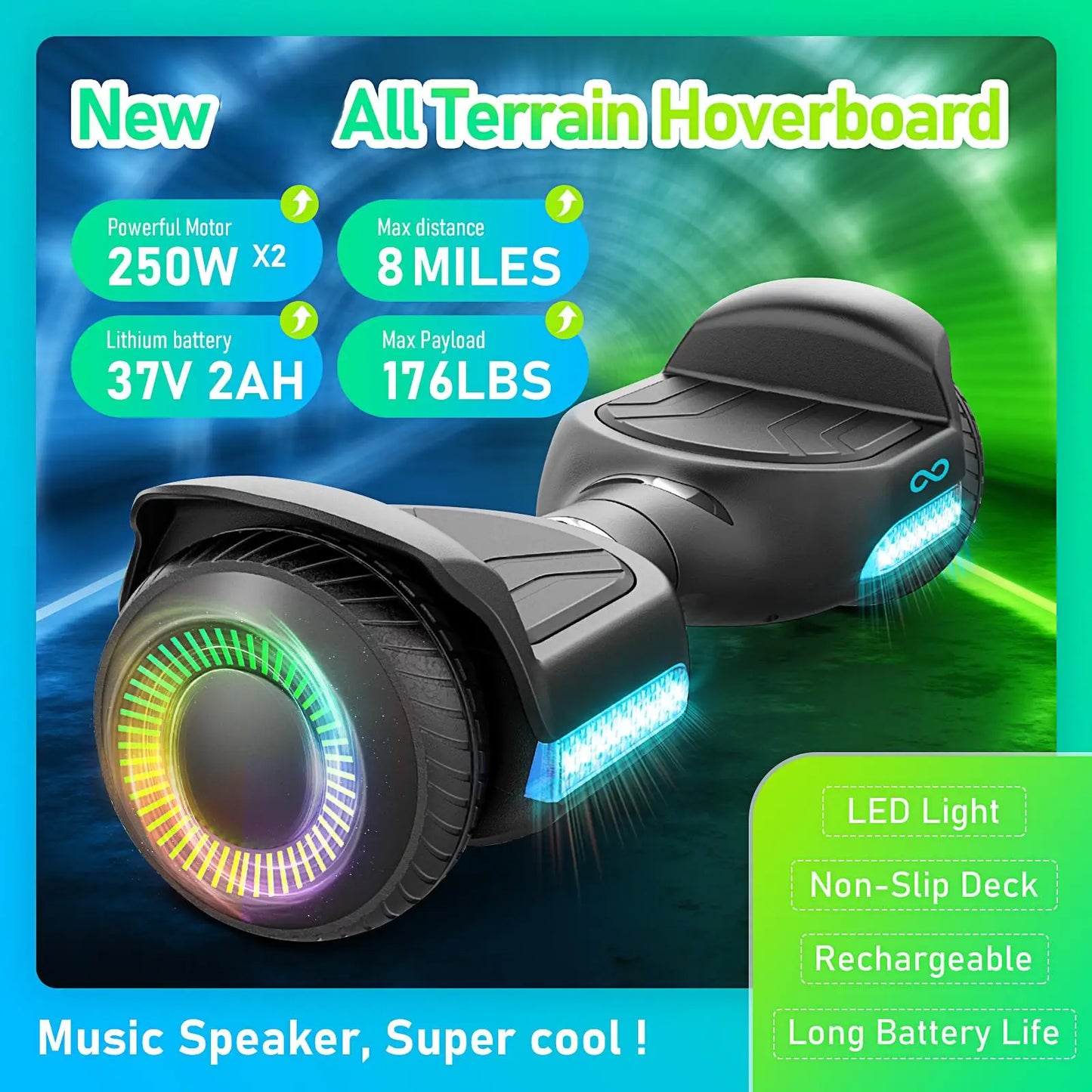 GYROORCE All Terrain Hoverboard With LED Lights And Bluetooth Speaker